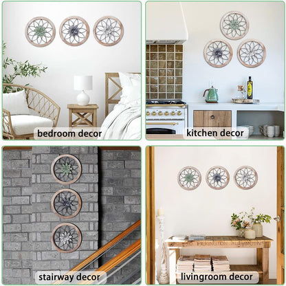 Paquesta 3-Piece Rustic Farmhouse Wall Decor with Interchangeable Metal Flowers