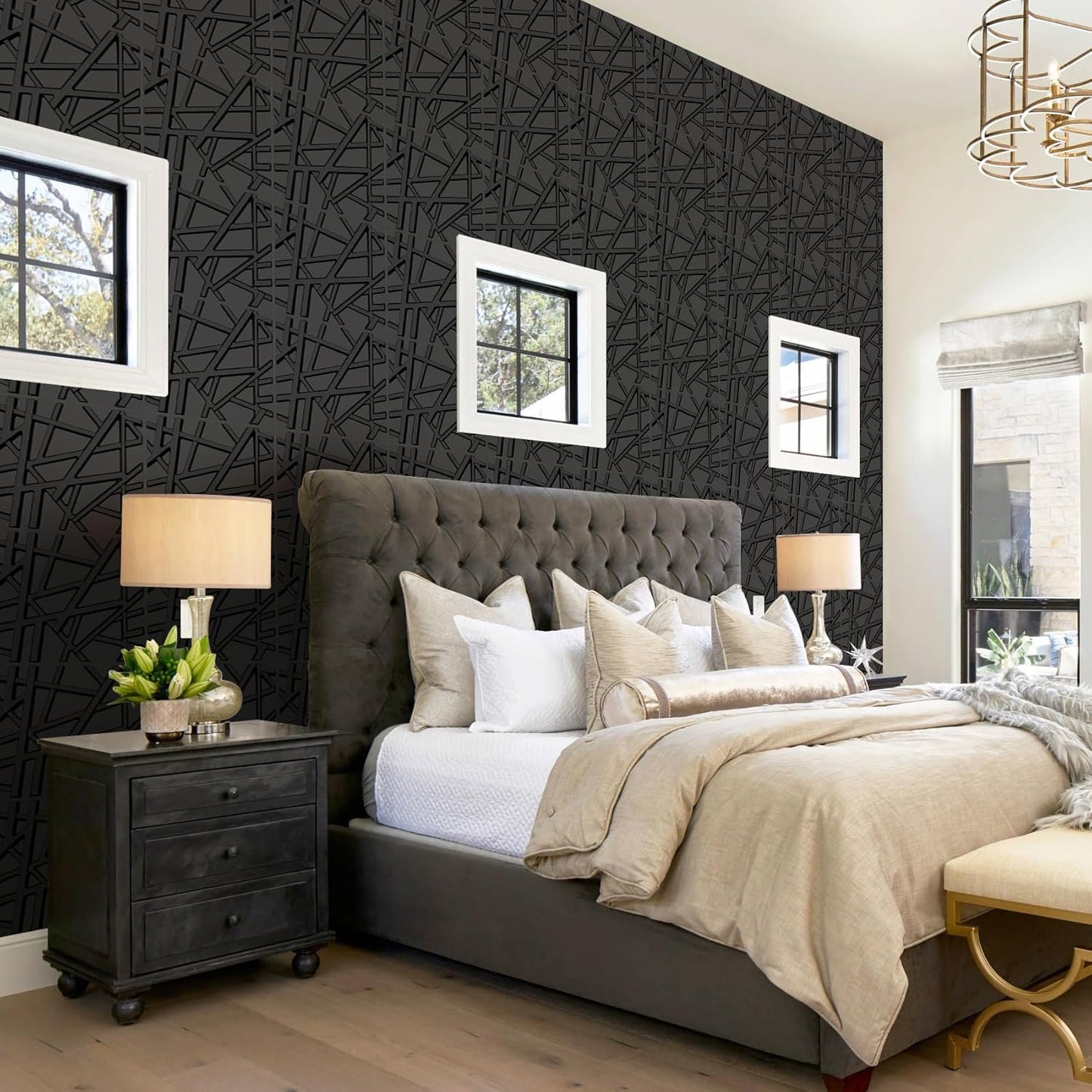 33-Pack Black 3D Textured PVC Wall Panels for Modern Home Decor 12x12