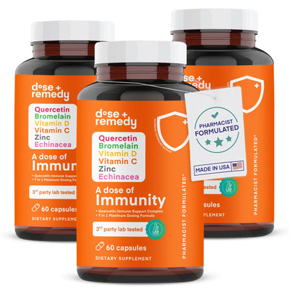 A Dose of Immunity Quercetin with Vitamin C and Zinc, Vitamin D, 500mg Quercetin Bromelain with Echinacea & B Vitamins, Lung Immune Support Supplement 7 in 1 Immunity Defense Booster (60 Count)