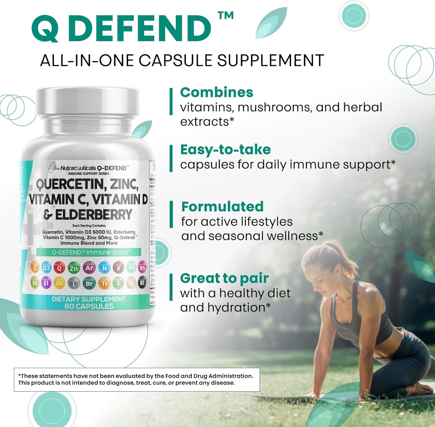 Clean Nutraceuticals Quercetin Zinc Vitamin C Vitamin D Bromelain Elderberry - Lung Immune Support Supplement Adults with Artemisinin, Sea Moss, Echinacea, Allergy Relief
