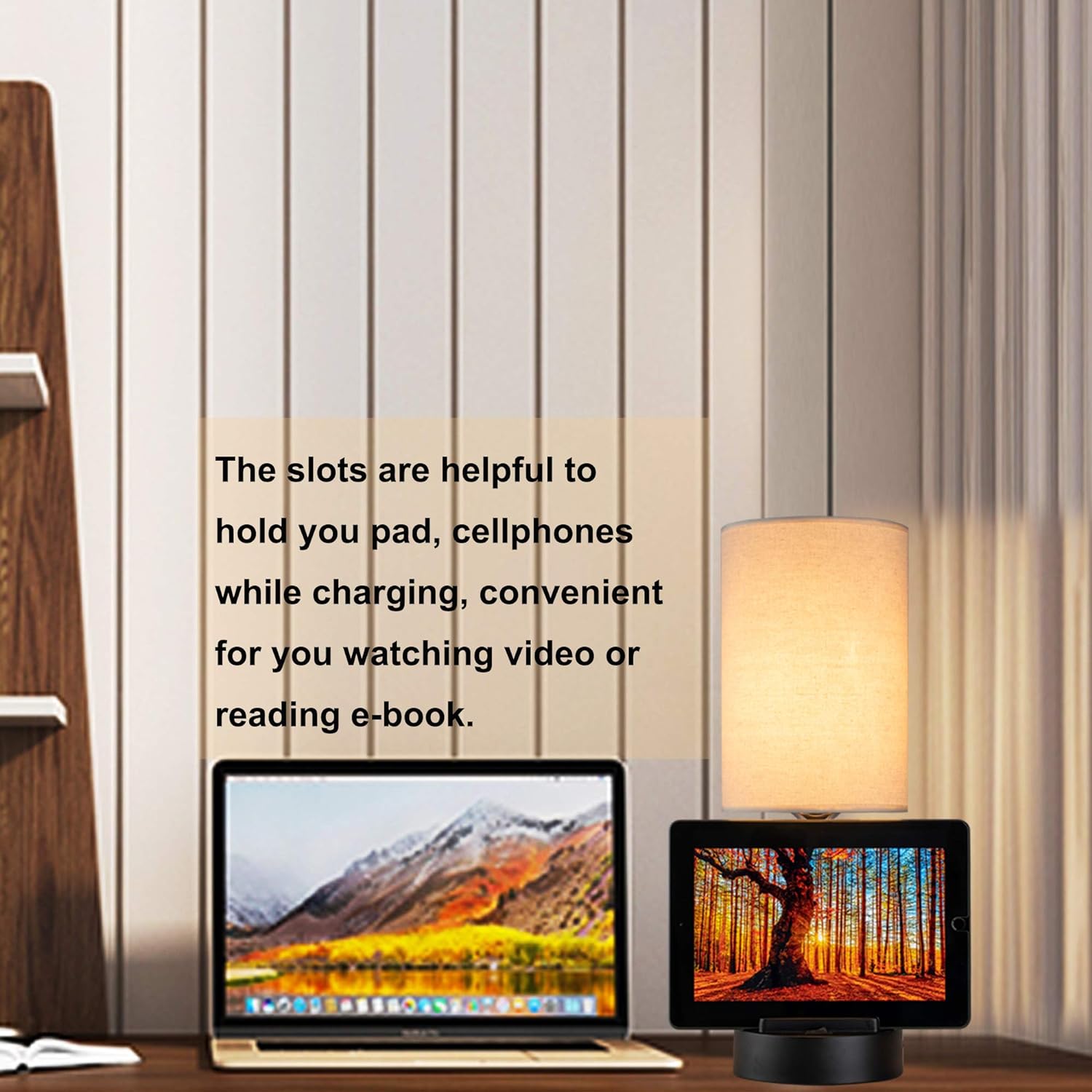 Dreamholder Dual Modern Table Lamps: USB Charging, AC Outlet, Phone Stands