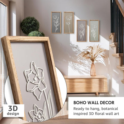 Captivating 3D Wooden Floral Wall Art (Set of 4) - Boho Farmhouse Decor