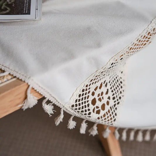 Boho Linen Semi Blackout Curtains with Crochet Tassels