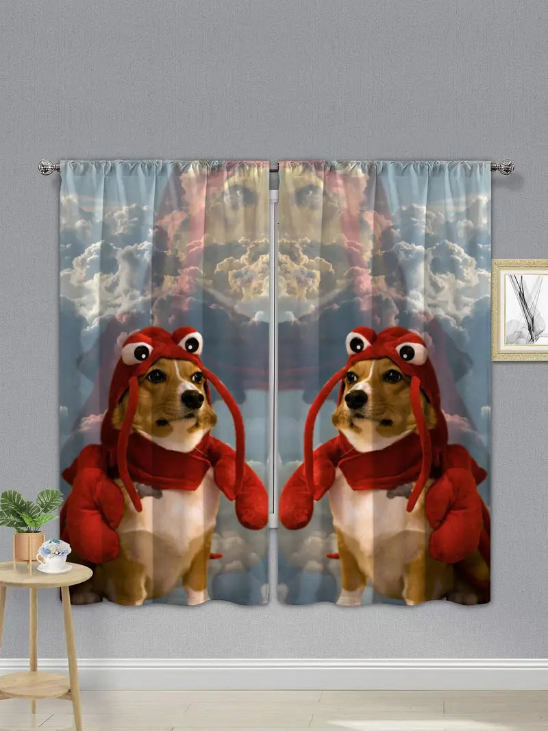 2 Pcs Cartoon Dog Window Curtains