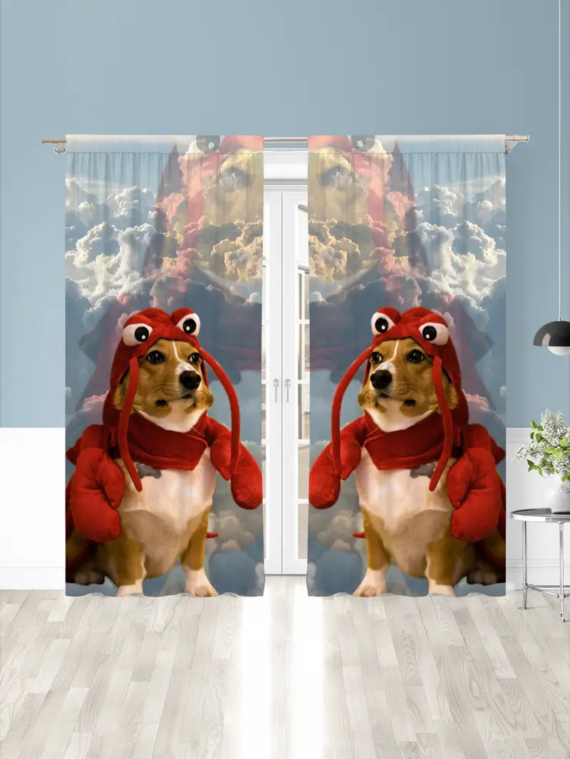 2 Pcs Cartoon Dog Window Curtains