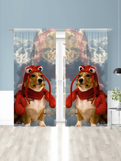 2 Pcs Cartoon Dog Window Curtains