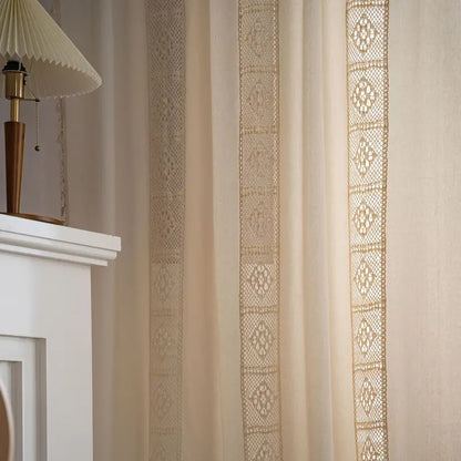 Boho Linen Semi Blackout Curtains with Crochet Tassels