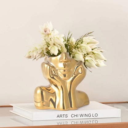 Modern Gold Human-Shaped Vase - Ceramic Art Decor