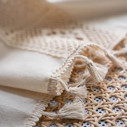 Boho Linen Semi Blackout Curtains with Crochet Tassels