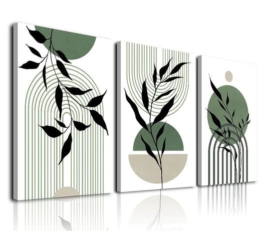 Sage Boho Trio Wall Art Set - Framed Canvas Decor