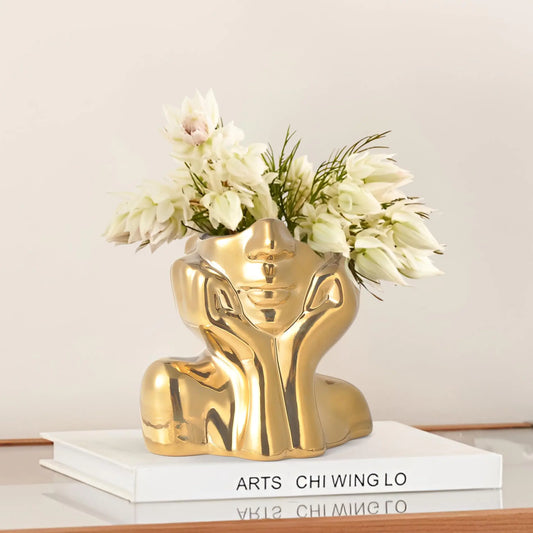 Modern Gold Human-Shaped Vase - Ceramic Art Decor