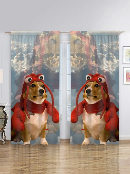 2 Pcs Cartoon Dog Window Curtains