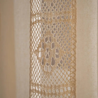Boho Linen Semi Blackout Curtains with Crochet Tassels