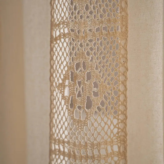 Boho Linen Semi Blackout Curtains with Crochet Tassels