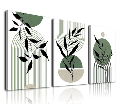 Sage Boho Trio Wall Art Set - Framed Canvas Decor